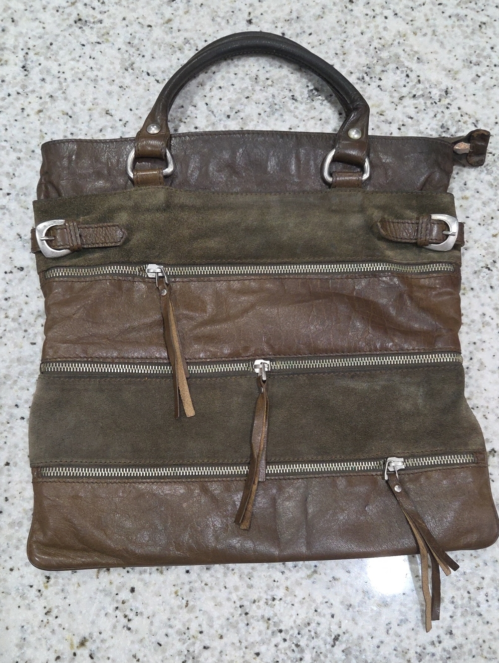 Vintage Claudia Firenze Italy Leather Suede Patchwork Multi-Zip Tote Bag Y2K
